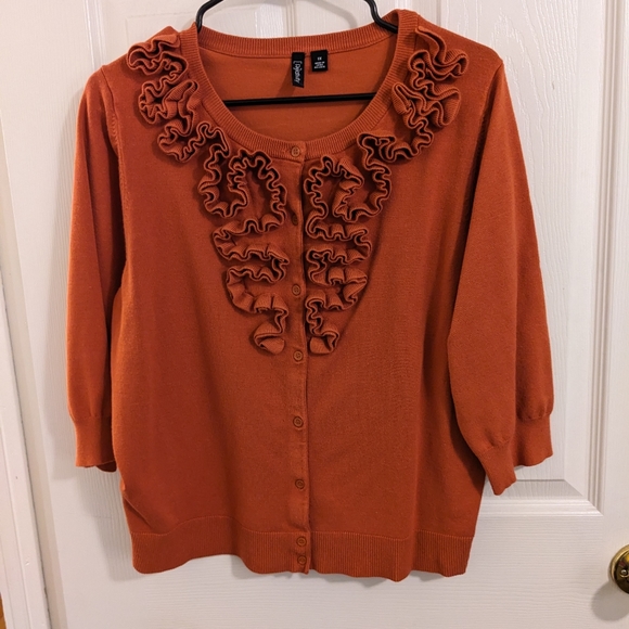 Relativity orange, raised fabric, button down cardigan, size 1X - Picture 1 of 10